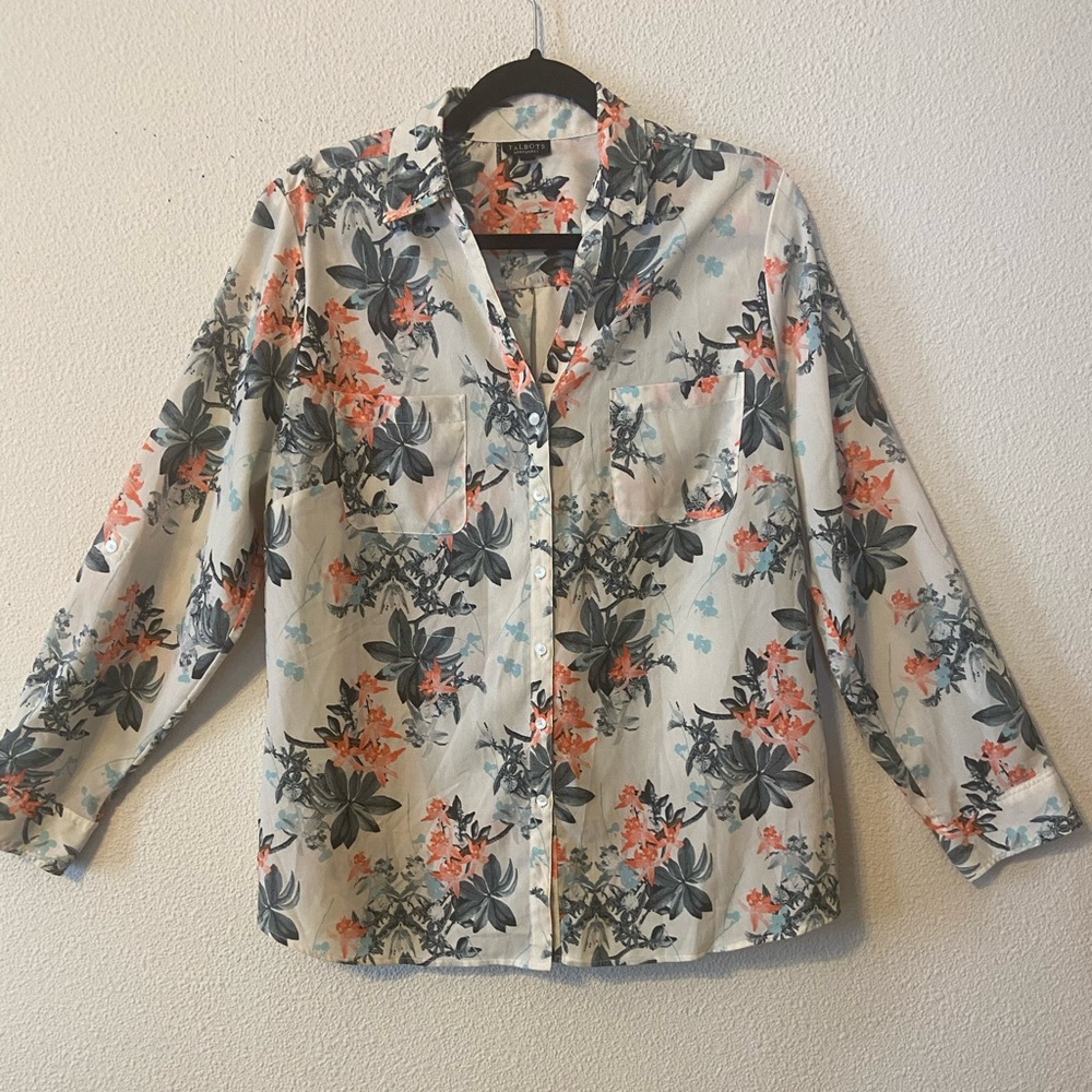 All Business Button Down all cotton Blouse soft but Strong Blouse Floral